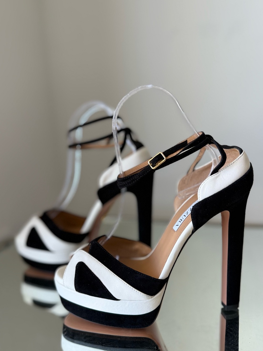 New Aquazzura Black and White Platform High Heel Sandals 38